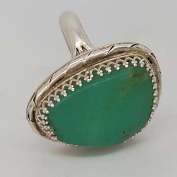 Early Jerry Roan researched Sterling Silver Green Turquoise Mens Ring sz 11.75 - Picture 4 of 10